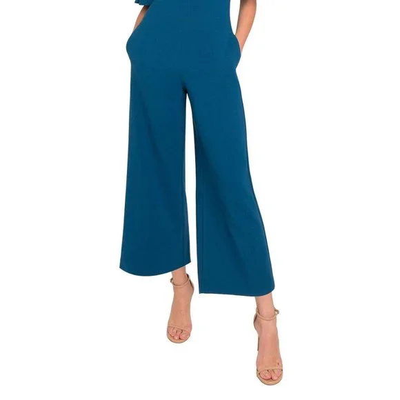 Black Halo Monaco Cropped Cold-shoulder Ruffled Cady Jumpsuit 12 - Picture 4 of 4